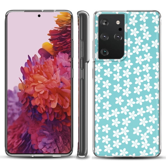 Slim-Fit Lightweight Protective Phone Case compatible with Samsung Galaxy S21 ULTRA 5G, by OneToughShield ® - Flower/Teal