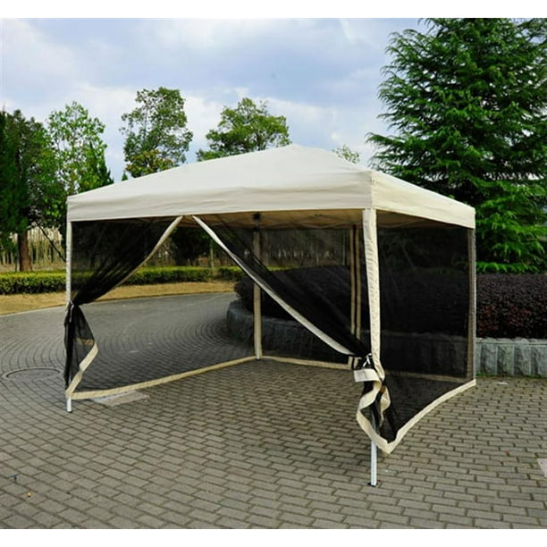 10 X 10 Easy Up Canopy Shade Tent With Mesh Sidewalls Beige Walmart Com Walmart Com