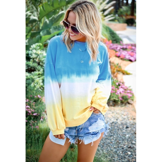 Sweatshirt Tie Dye pour Femmes Décontracté Léger Doux Confortable Ample Col Rond Tunique Grande Taille