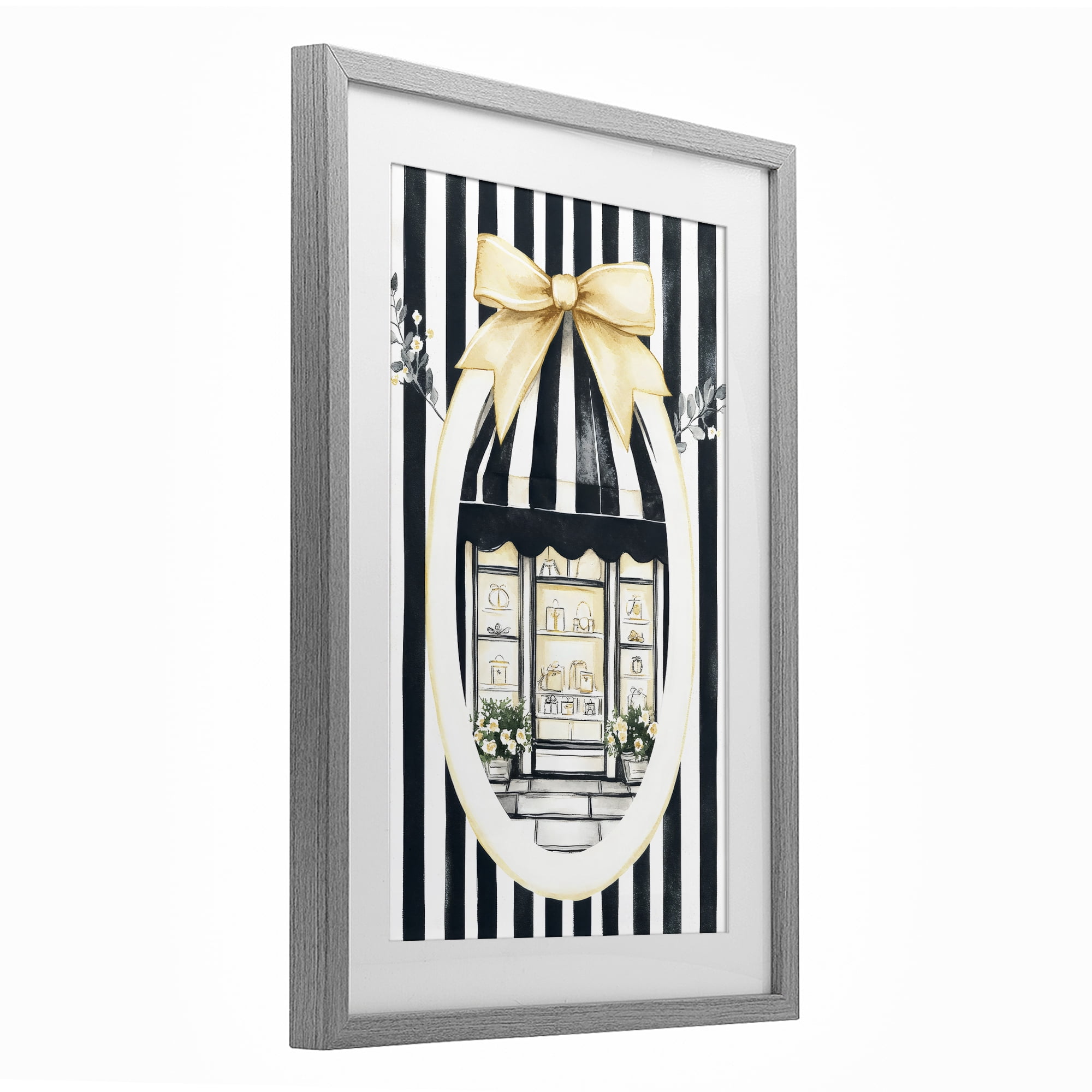 Stupell Industries Maison Striped Boutique Window Gray Framed Print Under Glass, design by Petal Prints Design