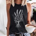 thumbnail image 2 of JSKUMAR Women's Summer Crewneck Tank Tops Floral Graphic Curved Hem Sleeveless Tops Casual Loose Fit Shirts Black-3,L, 2 of 5