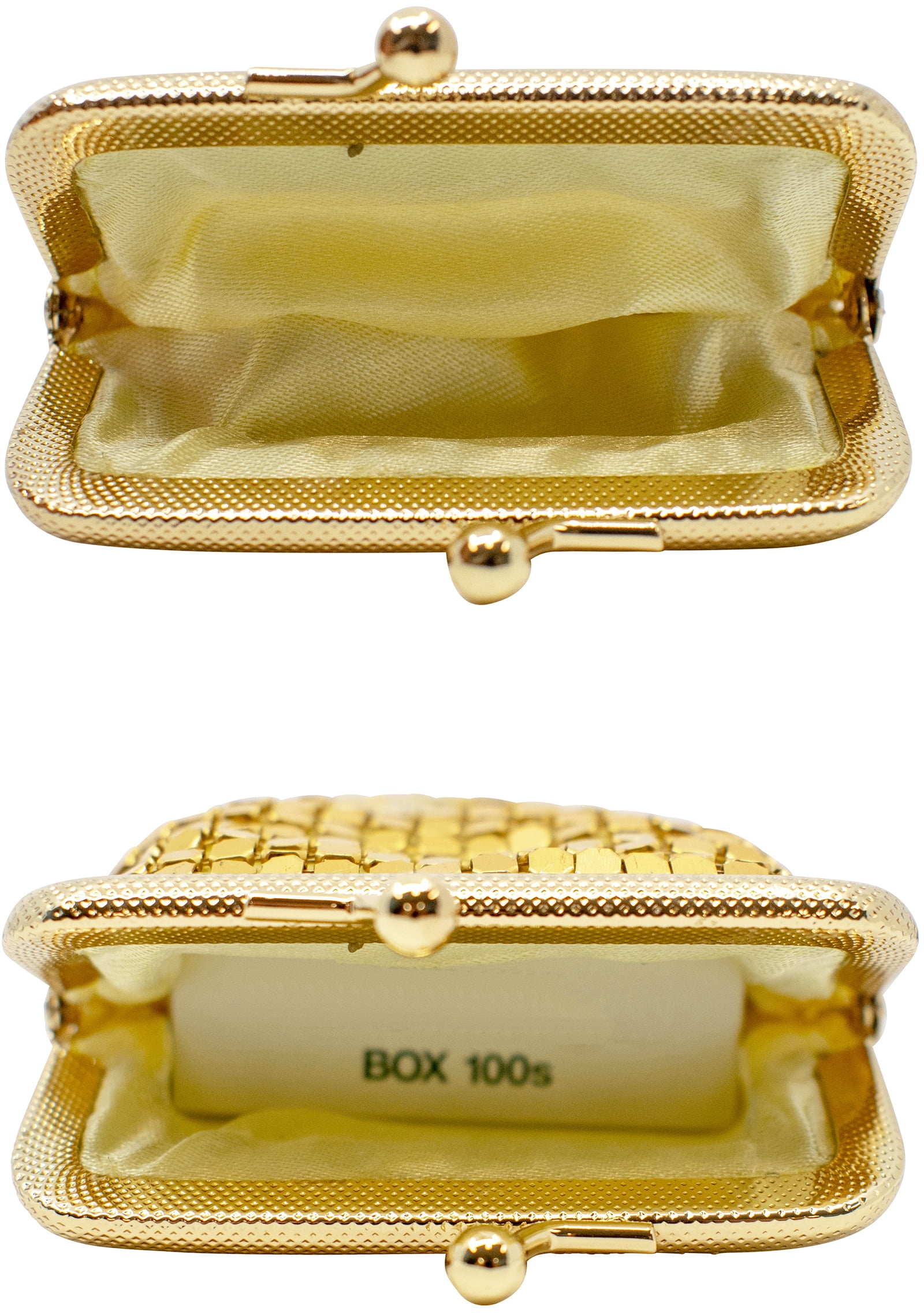 Set of 2 Vintage Soft Metallic Mesh Long Cigarette Case Purses With Lighter Pocket (4mm, Gold)