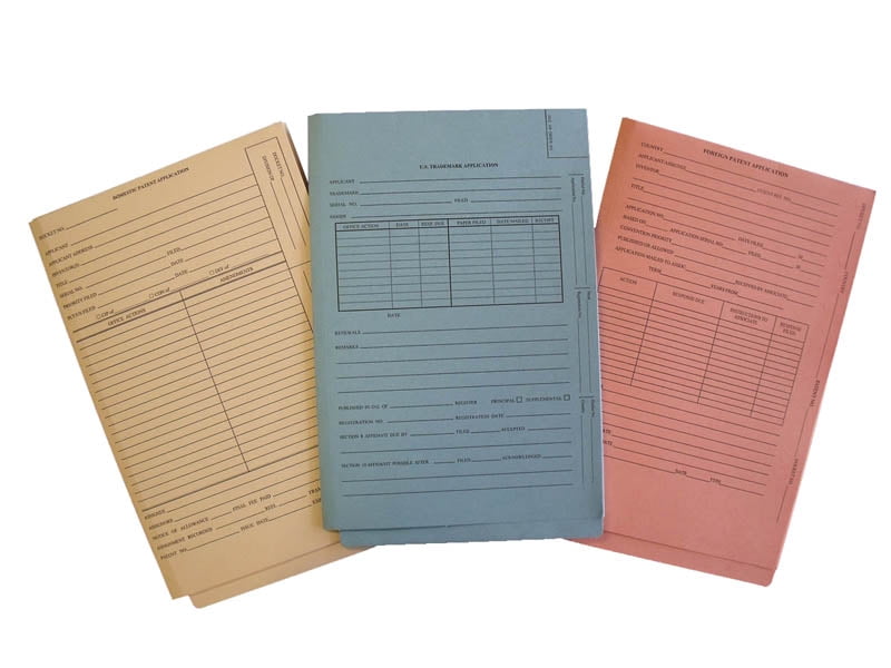 Patent and Trademark Folder, End Tab for Shelf Filing, Blue -"U.S. Trademark Application" (Box of 25)