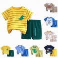 thumbnail image 4 of mgoYE Toddler Boy Summer Clothes Boys' Short Sleeve T-Shirt and Short Outfit Set Size 1-7 Years Toddler Boys' Dinosaur Print Cotton Summer Outfits Sets|Blue 5-6 Years, 4 of 4