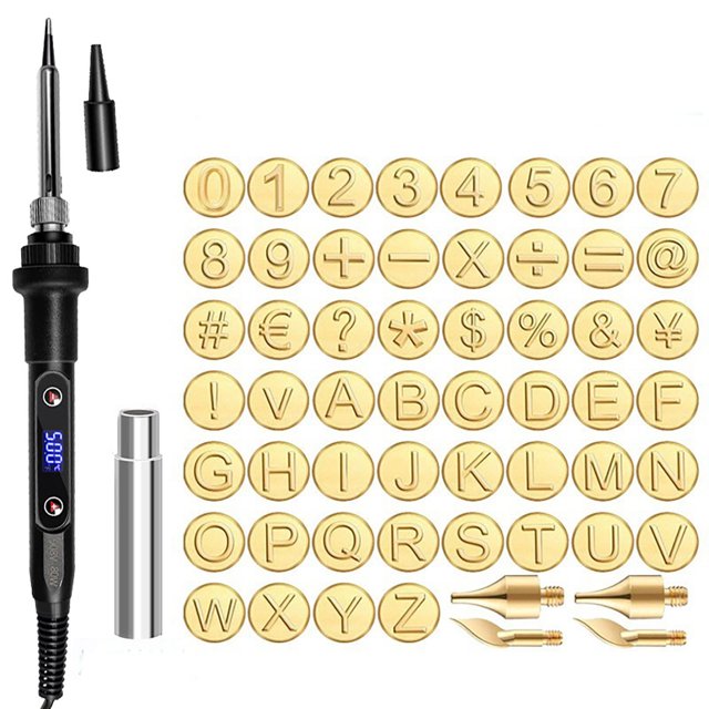 80W Adjustable Temperature Wood Leather Soldering Kit with Copper Embossing and Carving Tips for DIY Crafting Projects