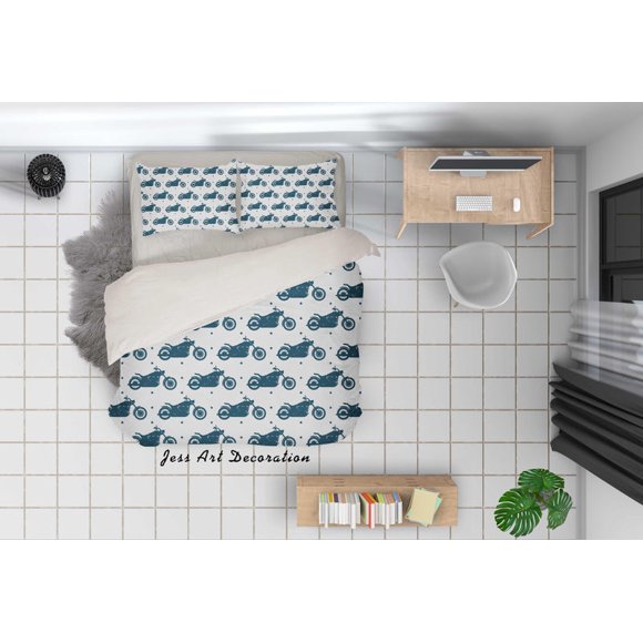 3D Cartoon Motorbike Quilt Cover Set Bedding Set Duvet Cover Pillowcases WJ