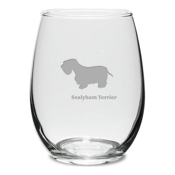 Sealy Terrier Deep Etched 15 oz Stemless White Wine Glass