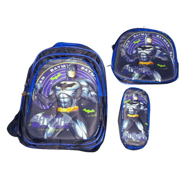 Combo de 3 piezas mochila con luz, lapicera y lonchera Batman mas kit escolar