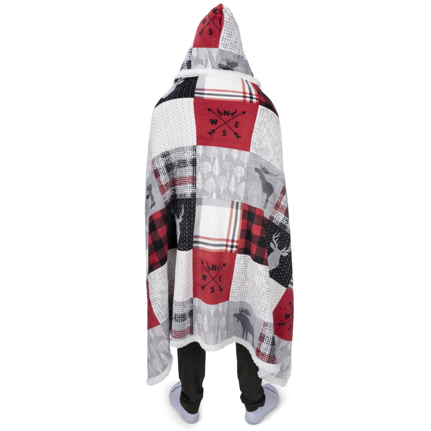 Safdie & Co. Premium Ultra Soft Flannel Hoodzy Hooded Throw Blanket with Sherpa Forest Patchwork