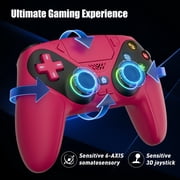Gamrombo LED Wireless Controller for P5, Seven Light Colors Compatible with P5 Pro/Slim/PC, Dual Vibration, 3.5mm Audio Jack,Macro/Turbo Function, 6-Axis Motion Contro Gamepad with Speaker(Red)