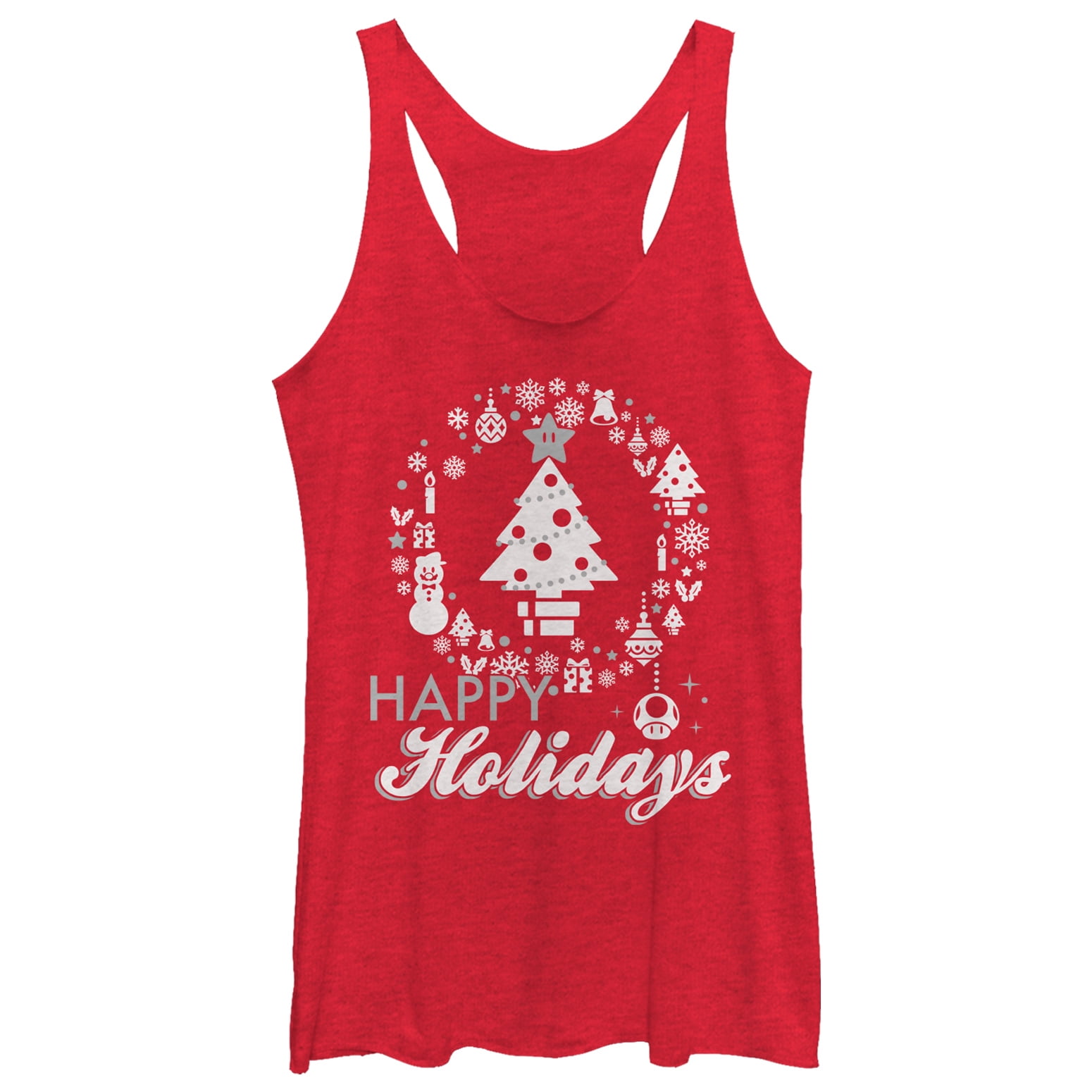 Women's Nintendo Christmas Happy Holidays Tree Racerback Tank Top Red