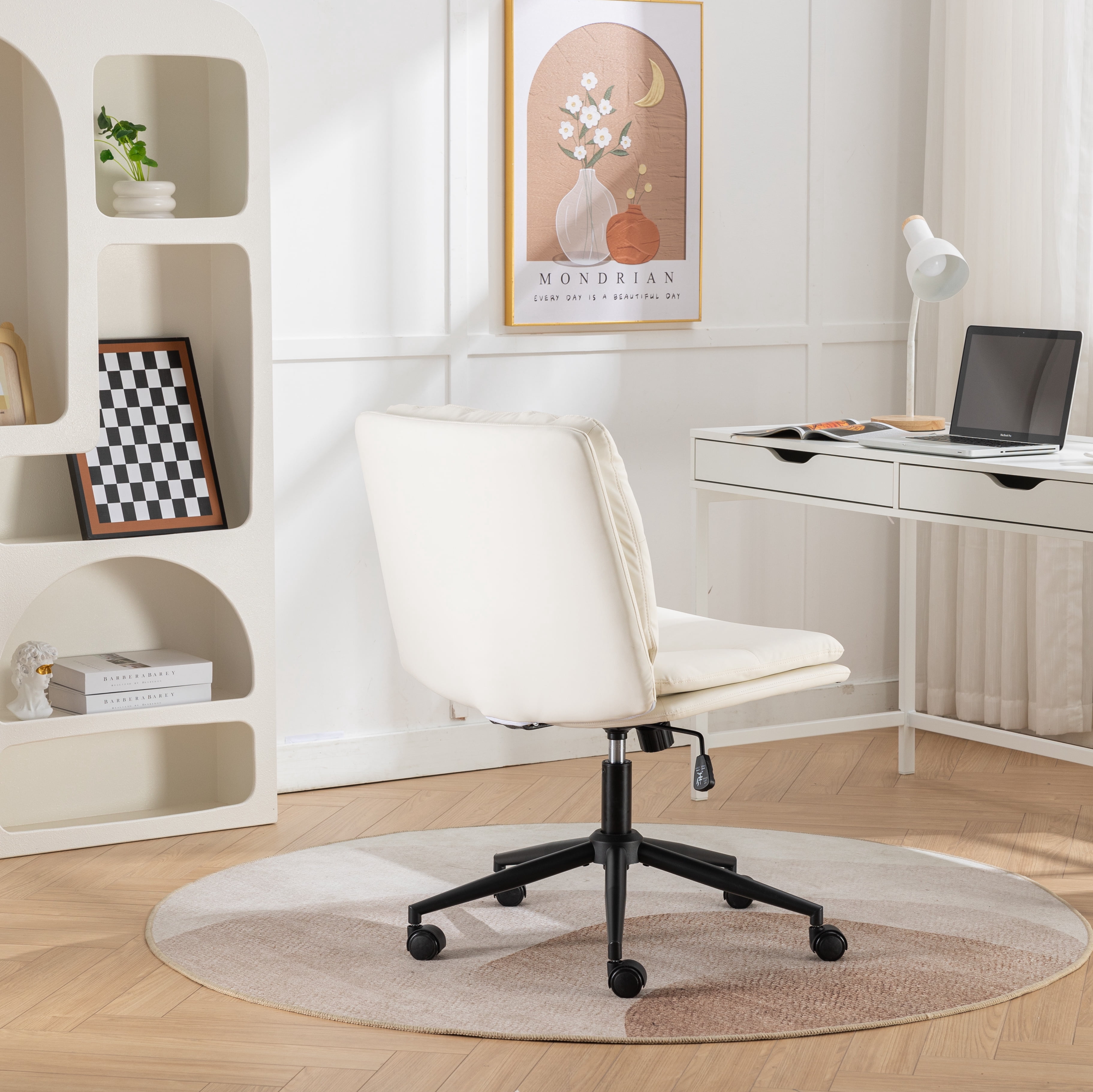 Adjustable Swivel Criss-Cross Chair, Wide Seat/ Office Chair /Vanity Chair, White
