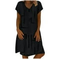 thumbnail image 1 of Robes pour Femmes Grande Taille à Col en V, Manches Courtes, Décontractées d'Été, à Étages, Coupe Ample, à Empiècements, Coupe Droite, Longueur Midi, 1 of 5