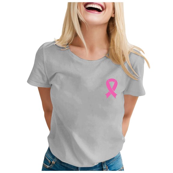 Yuanlong Womens T-Shirts Short Sleeved Ribbon Pattern Tee Loose Tshirts Cancer Awareness Blessing Meaningful Tops