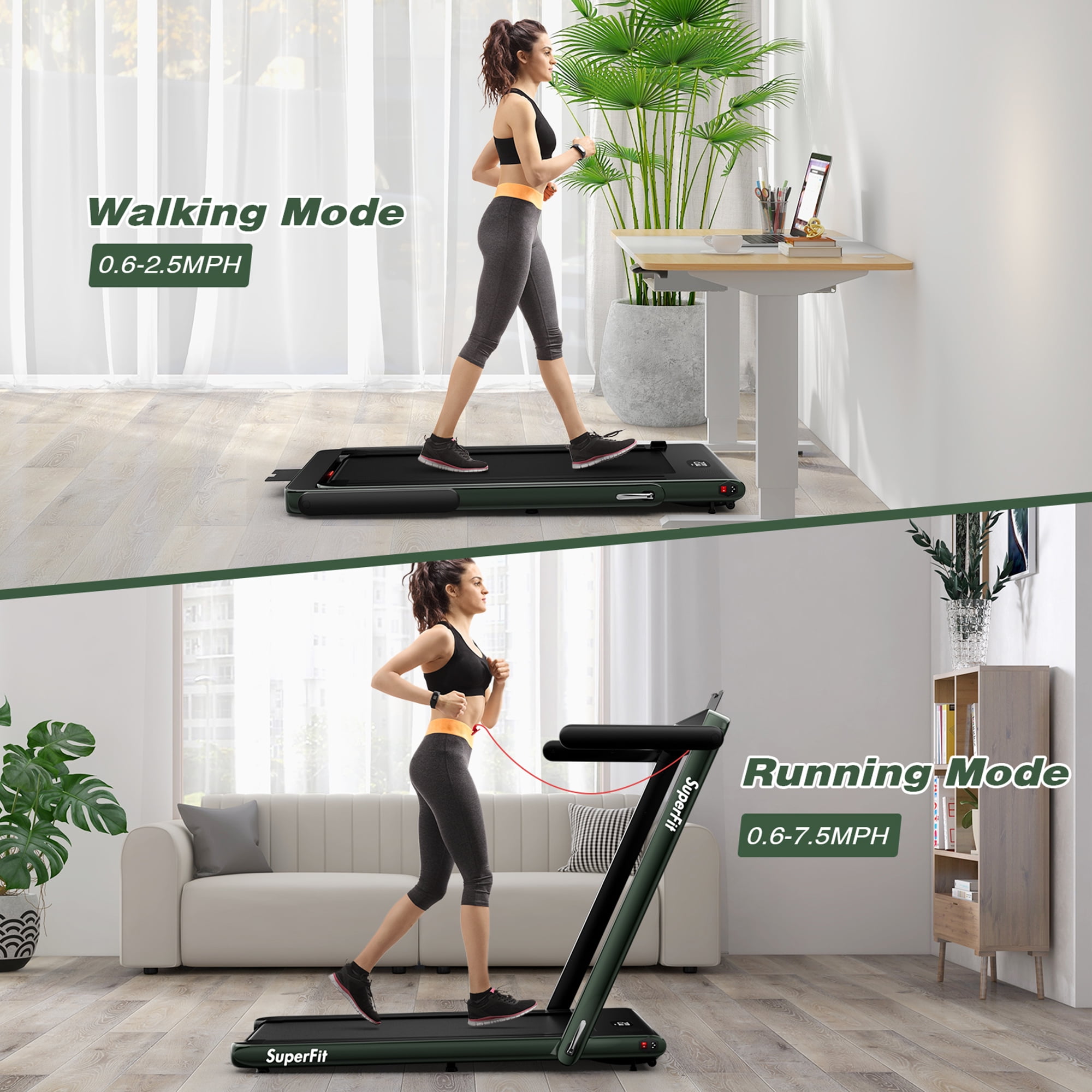 Gymax Motorized Treadmill Folding Under Desk Electric Treadmill w/ APP Green