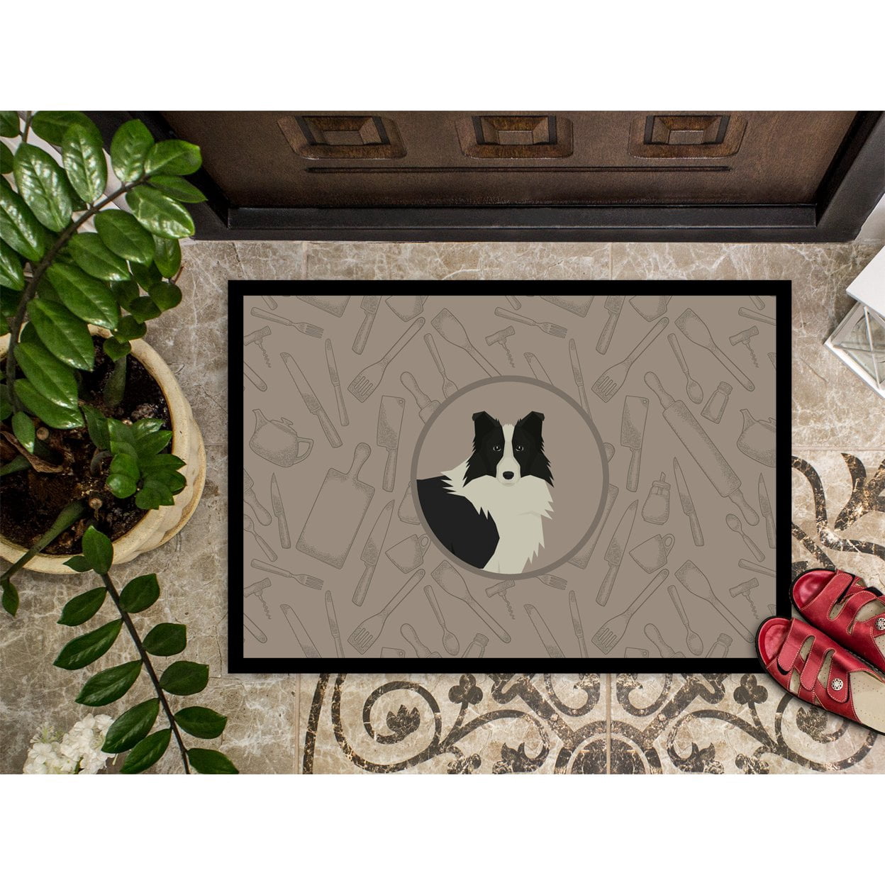 Carolines Treasures CK2169JMAT Border Collie In the Kitchen Door Mat Indoor Rug or Outdoor Welcome Mat 24x36 Doormat