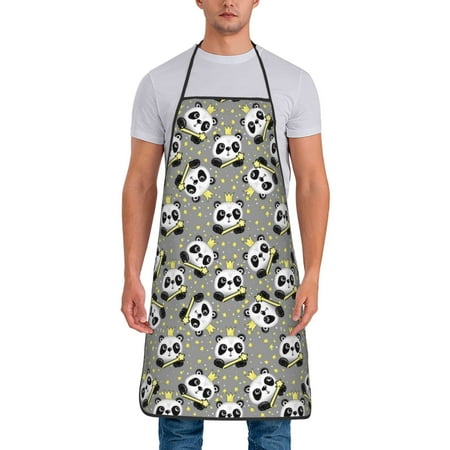 

Naloa 1Pack Adjustable Bib Apron Waterdrop Resistant Cooking Kitchen Aprons for Women Men Chef Panda With Crown And Stars Print