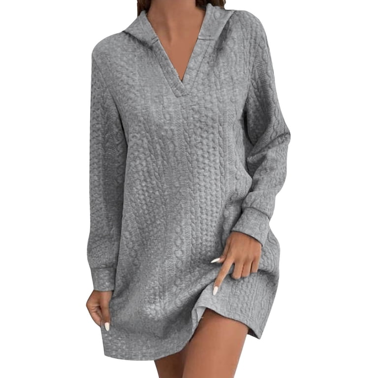 sexy fall clothes for women Tops for Women Trendy LEBONYARD Fall Clothes Womens Tops Long Sleeve  Clearance,Fashion Sexy Women's Casual Long Sleeve Dress Solid Outing Hooded  Dress Gray XXL