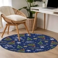 thumbnail image 4 of Blue Christmas Round Area Rug 4Ft Washable Circle Rugs for Bedroom Dining Room, Winter Pine Tree Gold White Snowflakes Non-Slip Carpet Floor Mats Indoor Outdoor Carpet Runner Aesthetic Home Decor, 4 of 8