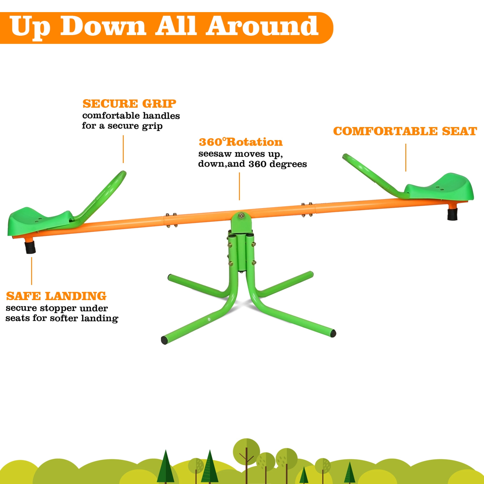 Leumius Teeter Totter Seesaw for Kids,Outdoor 360 Degrees Rotating Playground Equipment for 3-6 Years Old Kids,Green