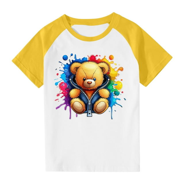 RXIRUCGD 2025 Vêtements d'Été pour Enfants Tout-Petits Garçons Filles Mode Mignon Col Rond Imprimé Manches Courtes Haut