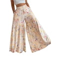 thumbnail image 2 of KDDYLITQ Flowy Pants for Women Petite Palazzo Floral Printed Loose Fit Trousers Summer Beach Wide Leg Elastic High Waisted Pants with Pockets Saffron 2XL, 2 of 9