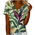 thumbnail image 2 of Women's Summer Floral Print Top Plus Size Cowl Neck Short Sleeve T Shirt Casual Oversized Loose Fits Breathable Draped Neck Tee Shirt, 2 of 6