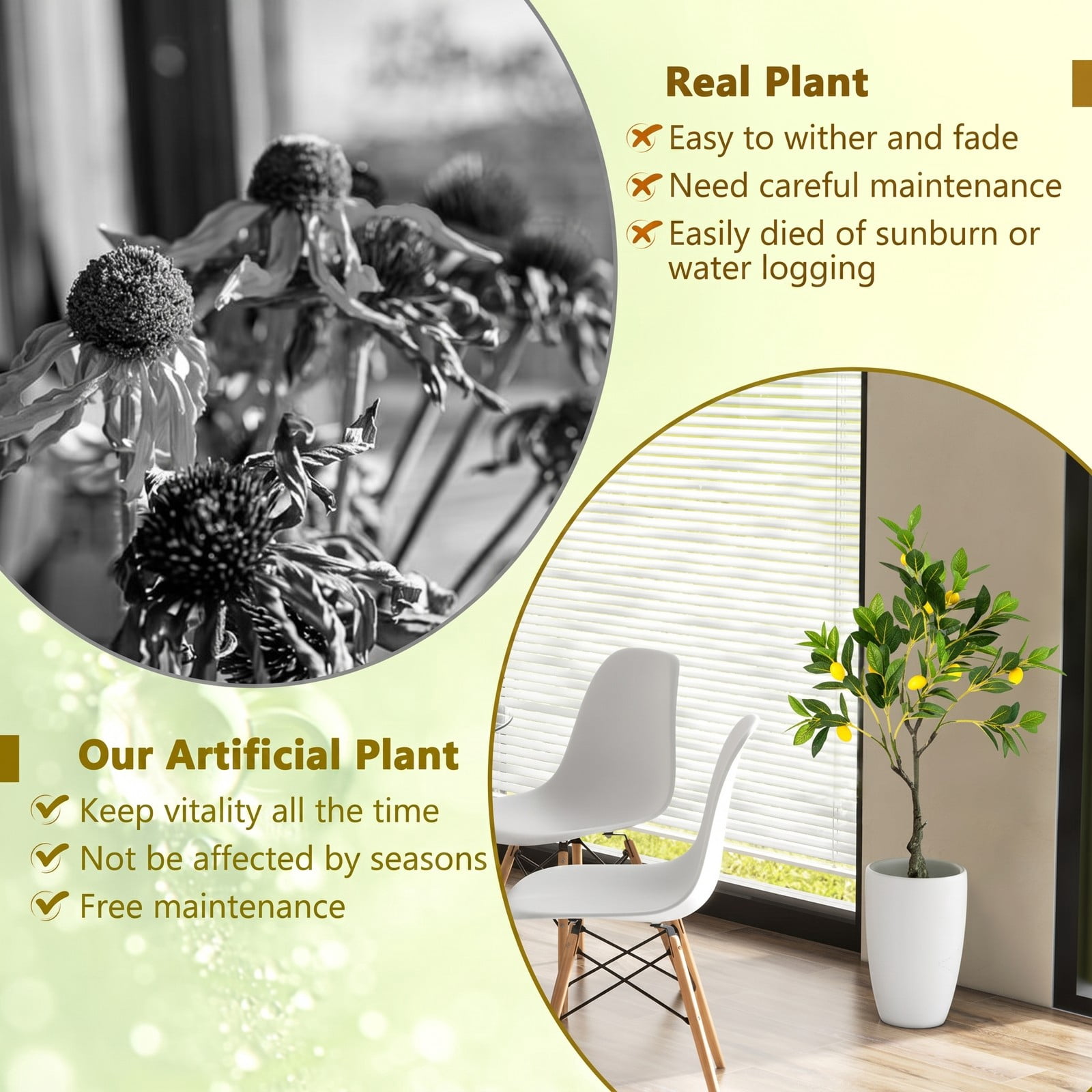 ALPULON 2.6 FT Artificial Lemon Tree, Fake Lemon Plant with Realistic Fruits and Green Leaves, Faux Potted Tree for Home Office Living Room Indoor Decor, Green