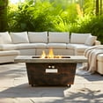 thumbnail image 2 of 42 Inch Propane Fire Pit Table, 50,000 BTU Outdoor Gas Fire Pit with Cement Texture Design & Volcanic Rocks, 2-in-1 Patio Heater and Coffee Table for Backyard Garden, 2 of 9