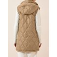 thumbnail image 2 of SHEWIN Womens Full Zipper Puffer Vest Drawstring Hooded Jackets Sleeveless Long Quilted Coat with Pockets White, 2 of 5