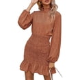 thumbnail image 2 of Vestido De Manga Larga Con Cuello Simulado, Cierre De Botón Con Dobladillo Esponjoso, Elegante Vestido Floral De Manga Larga Para Fiestas Diarias Y Vacaciones ANGGREK Naranja M, 2 of 6