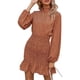 thumbnail image 1 of Vestido De Manga Larga Con Cuello Simulado, Vestido De Manga Larga Con Volantes Florales, Elegante Botón Trasero, Dobladillo Esponjoso, Moda Para Fiestas Diarias Y Vacaciones ANGGREK Otros, 1 of 6