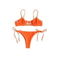 thumbnail image 2 of Gureui 2Pcs Women Split Swimsuit Set, Solid Color/Printed Sexy Low Cut V-neck Sleeveless Bikini + Lace Up Panties Beach Wear, 2 of 3