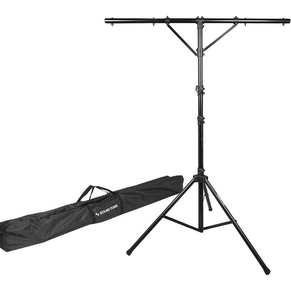 Sound Town DJ Lighting Stand, Height Adjustable, 12 ft Tall, with T-Bar and Tripod Base (STLS-T12)
