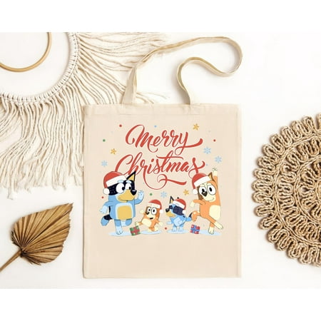 vintage Bluey Family Merry Christmas Tote Bag-TH16537