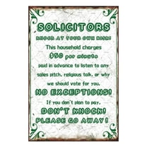 Solicitors Knock at Your Own Risk Metal Tin Signs Funny Tin Signs No Soliciting Signs Porch Decor Tin Poster Own Risk Tin Plaque Home Decor Wall Art Size: 8 x 12 inch