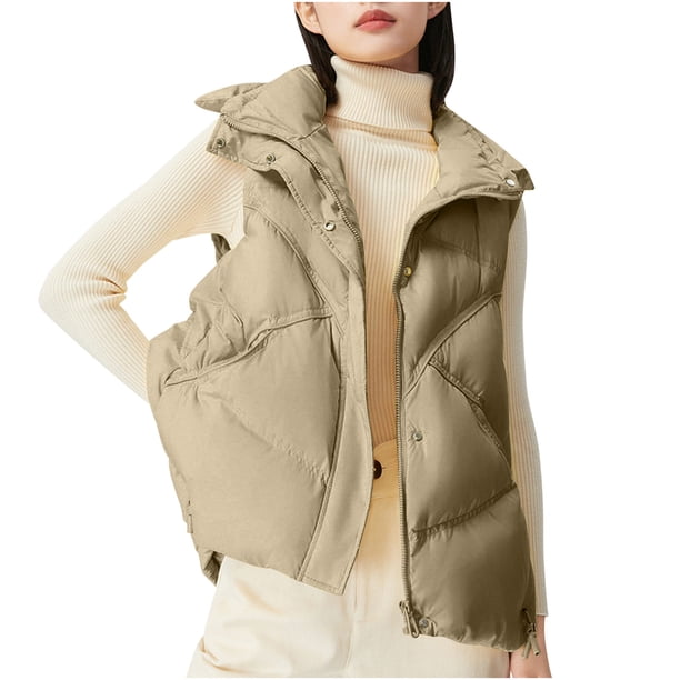 Chaquetas y abrigos casuales sin mangas y sin capucha para mujer, abrigo de bolsillo, chaqueta larga de invierno sin mangas, chaleco de algodón con plumón, abrigo para mujer