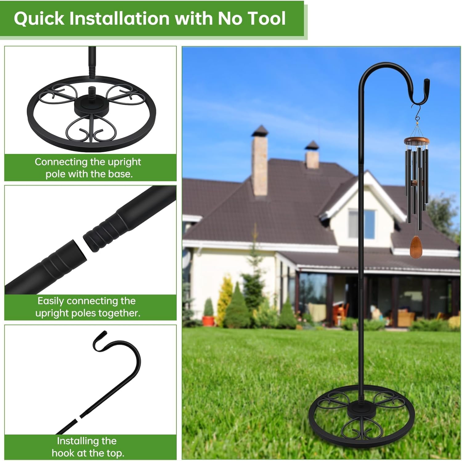 Upgraded Adjustable Shepherds Hooks for Outdoor Indoor, 63 Inch Wind Chime Stand, Shepherds Hooks for Hummingbird Feeders, Hanging Plants, Lanterns, Wind Chime