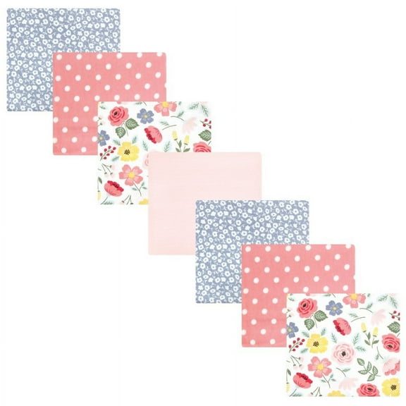 Hudson Baby Infant Girl Cotton Rich Flannel Receiving Blankets Bundle, Modern Botanical, One Size