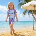 thumbnail image 5 of Piomll Girls Swimsuits Cute Cartoon Floral Print With Short Sleeves Shorts Bathing Suit, 5 of 9