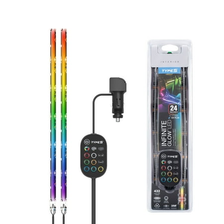 TYPE S - Infinite Glow Multicolor LED Ambient Lighting - 2 x 12" RGB Strips, Multi-Color, Scan/Chase, 3M Adhesive, 12V...