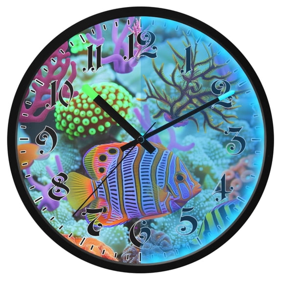 Ryvnso Fish in Ocean Coral 12 Inch Night Light Wall Clock Luminous Silent Battery Operate Clocks