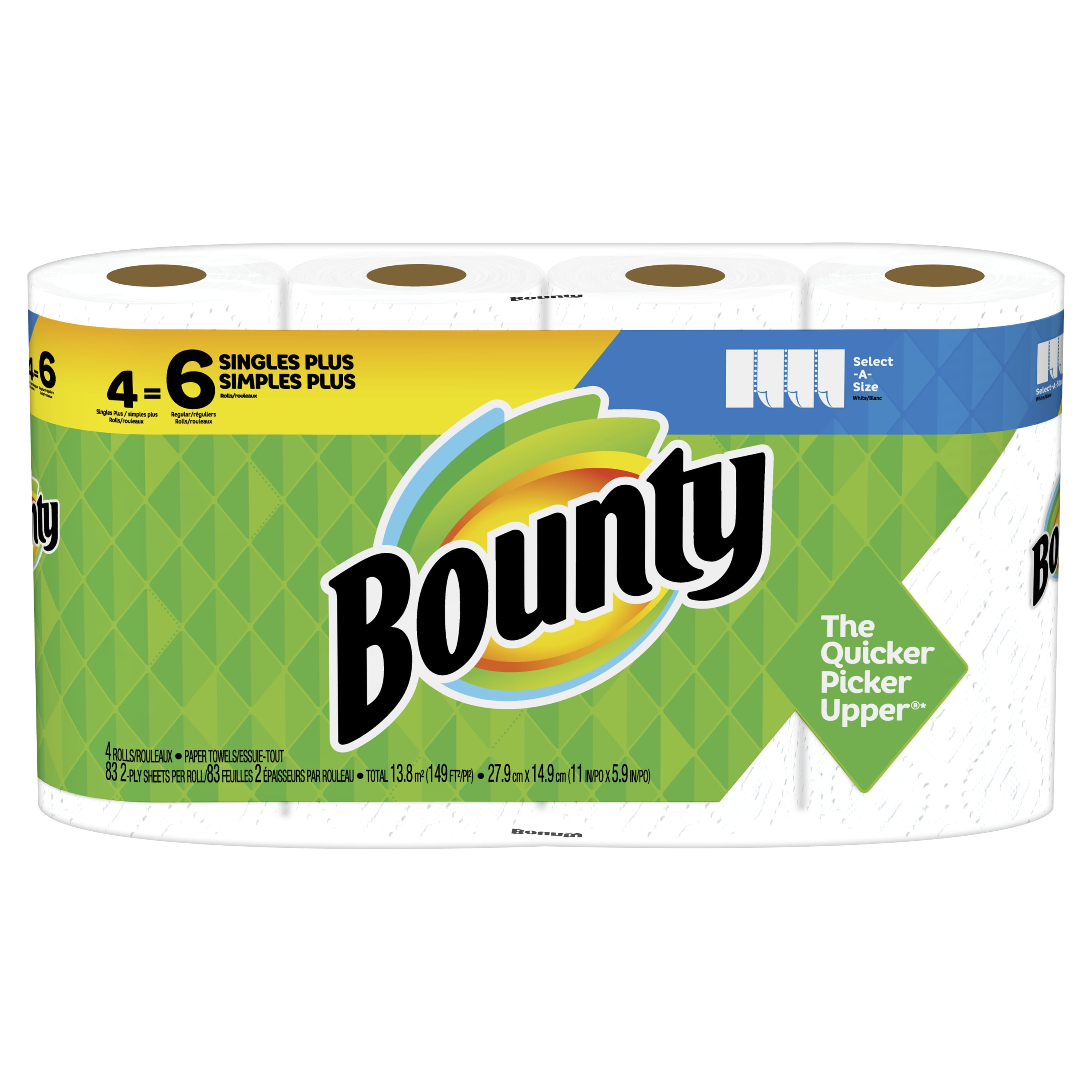 Bounty SelectASize Paper Towels, White, 4 Single Plus Rolls = 6