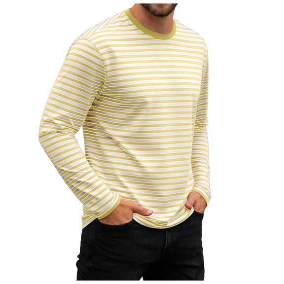 PEASKJP Henley Shirts for Men Long Sleeve Men's Shirts Long Sleeve Cotton T-Shirt Crew Neck Light Tees Classic Basic Casual Tops Plain Soft Shirt Yellow,L