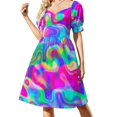 thumbnail image 2 of Vestido de manga corta con ondas holográficas, ropa de mujer, vestido de lujo., 2 of 7