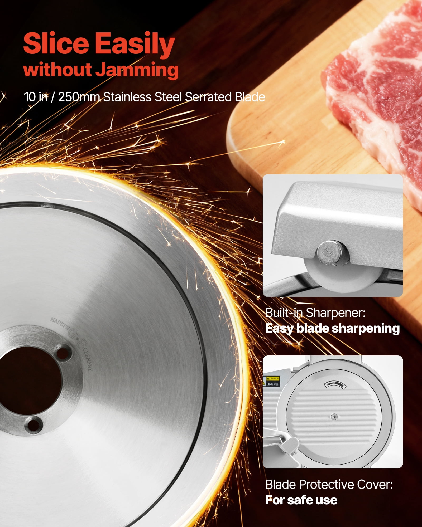 VEVOR Commercial Meat Slicer, 10 inch Electric Deli Slicer Machine, 320W Food-Slicer with SUS420 Blade, 0-0.4 inch Adjustable Thickness, for Frozen Meat, Ham, Baguett, Steak