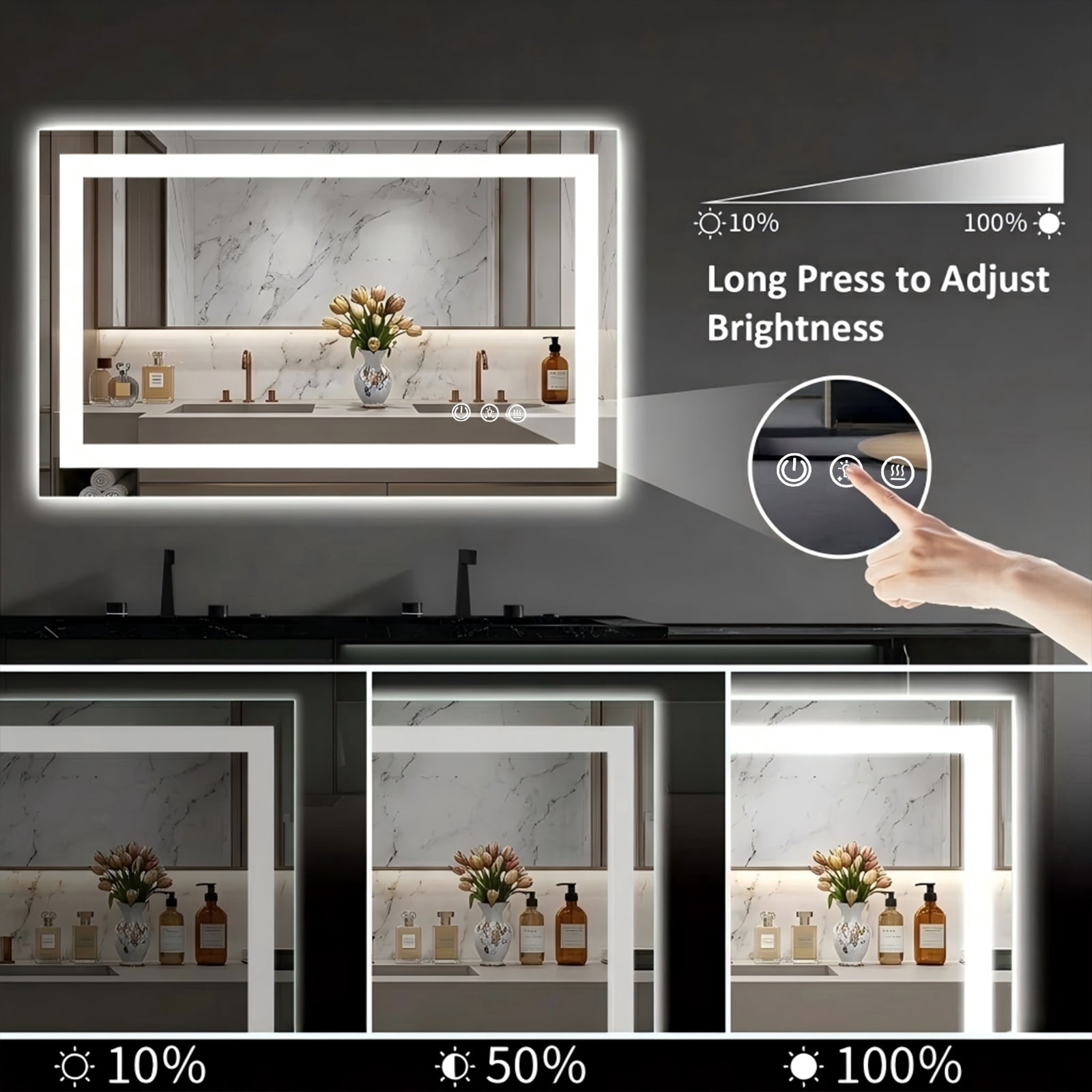 LED Bathroom Mirror with Lights, Anti-Fog, Dimmable, Backlit + Front Lit, Lighted Bathroom Vanity Mirror for Wall, Memory Function, Tempered Glass, Shatter-Proof, ETL Listed 24x30 in
