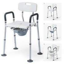 MaxKare Multi-functional Shower Chair with Commode Bucket, Bedside Commode Chair, Raised Toilet Seat, Adjustable Height, Max Weight 300Lbs