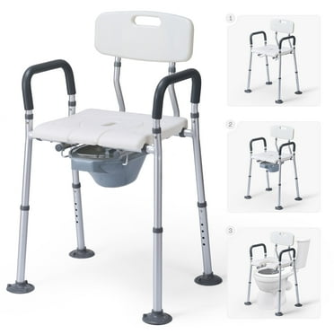 MaxKare Multi-functional Shower Chair with Commode Bucket, Bedside Commode Chair, Raised Toilet Seat, Adjustable Height, Max Weight 300Lbs