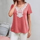 thumbnail image 2 of Gibobby Playera de Manga Corta con Cuello Redondo Camiseta suelta casual verano Cuello redondo encaje hueco Top casual(Rojo,XL), 2 of 5